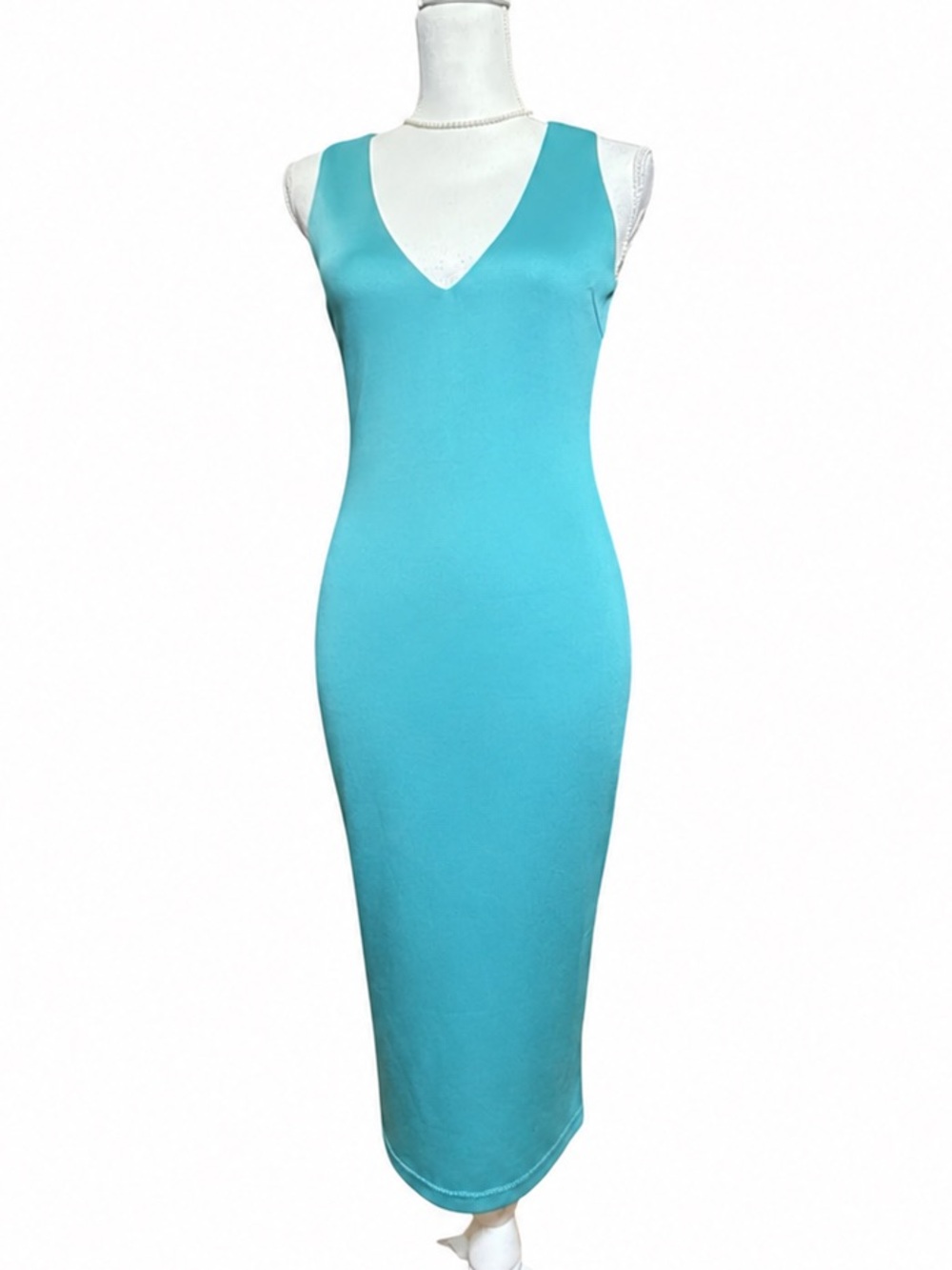AX Paris Teal Blue Plunge V-Neck Backless Bodycon Midi Dress, 8 (US 4)